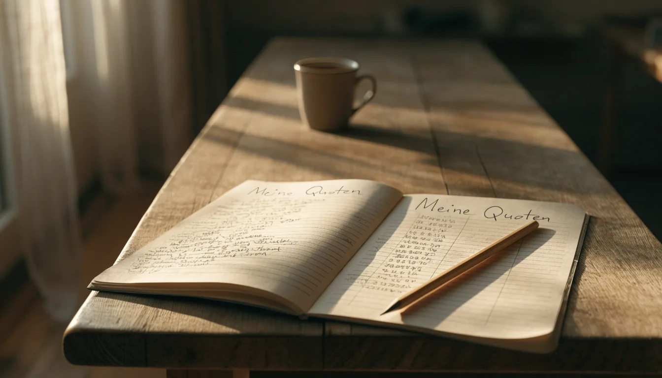 Ein Notizbuch mit handgeschriebenen Stichpunkten und ein Bleistift liegen auf einem Holztisch im Morgenlicht.