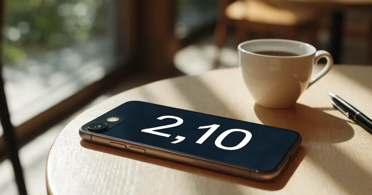 Ein Smartphone liegt mit dunklem Display auf einem Café-Tisch neben einer Tasse Kaffee und einem Kugelschreiber.