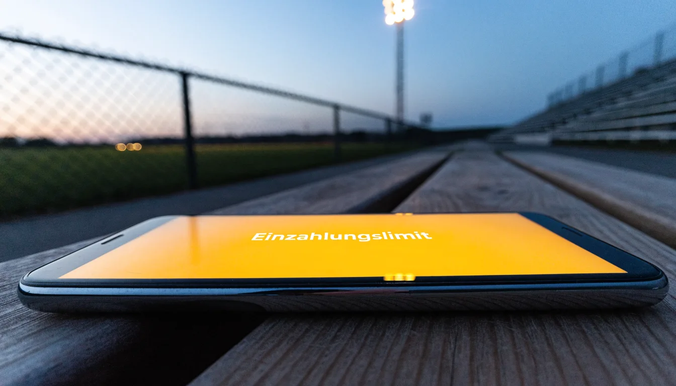 Eine Flutlichtanlage über einem leeren Sportplatz am Abend, im Vordergrund ein Maschendrahtzaun.