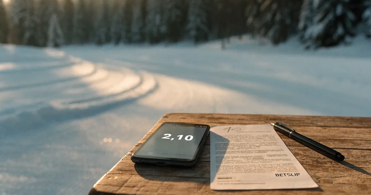 Eine verschneite Loipe zwischen Fichten im Morgenlicht, frische Spuren im Schnee, kein Mensch zu sehen.