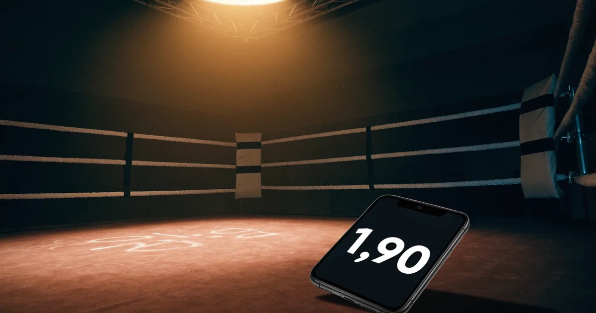 Ein Boxring mit gespannten Seilen in einer leeren Halle, ein einzelner Scheinwerfer leuchtet von oben auf die Ringmatte.