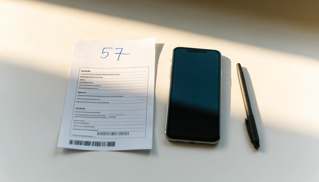 Ein leerer Papier-Wettschein liegt neben einem Smartphone mit dunklem Display auf einer hellen Tischplatte, daneben ein Kugelschreiber.